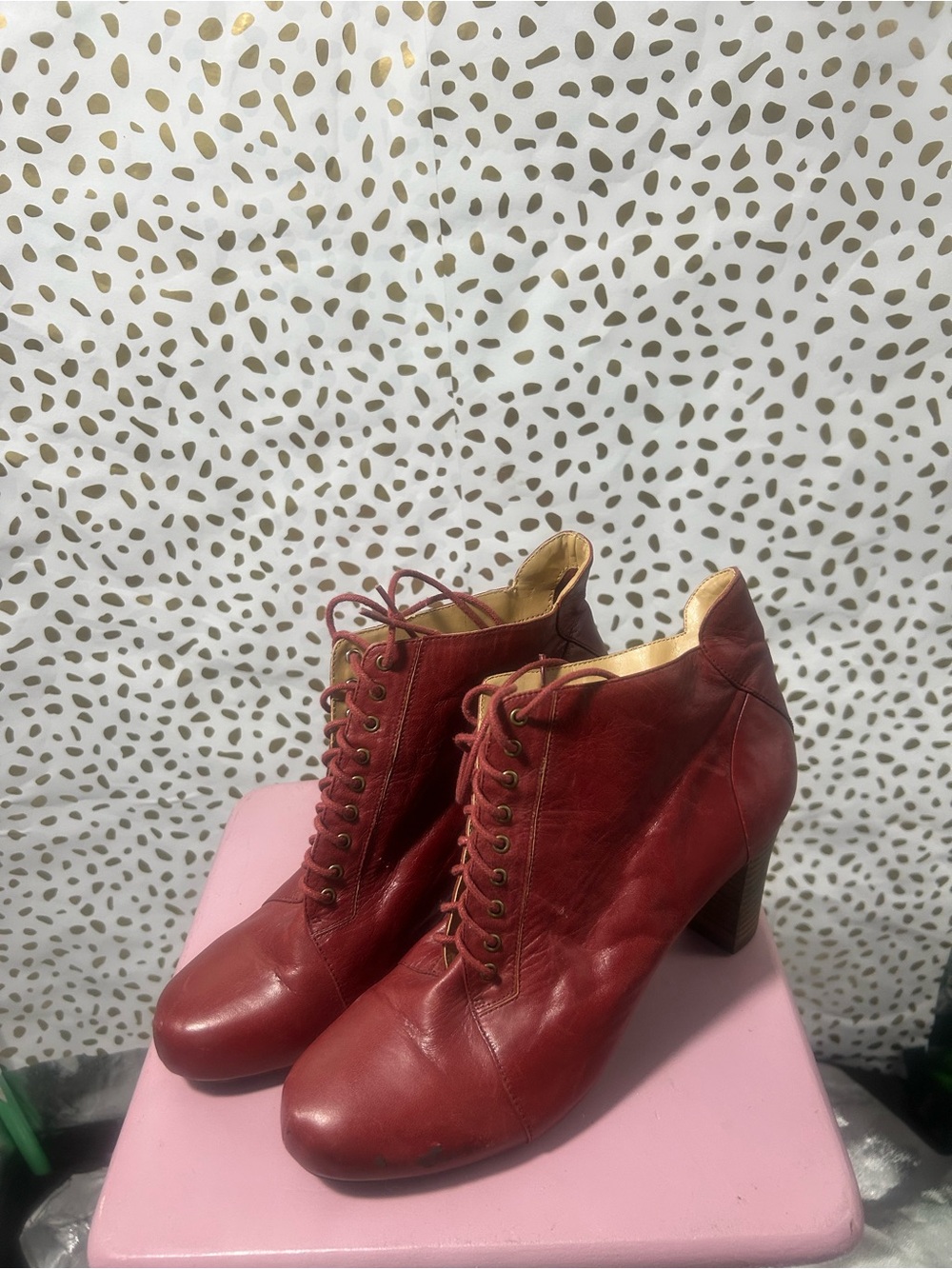Nine West Red Lace-Up Leather High Heel Ankle Booties